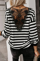 Striped Lace Detail V Neck Top