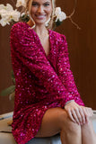 Sequin Surplice Long Sleeve Mini Dress