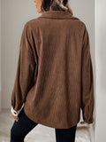 Perfee Pocketed Contrast Collared Neck Long Sleeve Shirt