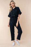 White Birch Texture Short Sleeve Jumpsuit