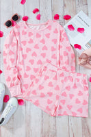 Heart Print Long Sleeve Top and Shorts Lounge Set