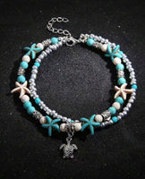 Turquoise Sea Turtle & Starfish Double Layer Anklet