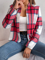 Plaid Open Front Long Sleeve Jacket