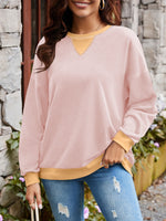 Lovelet Contrast Round Neck Long Sleeve Sweatshirt