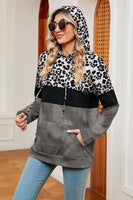 Leopard Drawstring Hoodie with Pocket