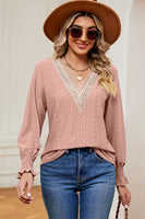 Eyelet V-Neck Flounce Sleeve T-Shirt