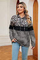 Leopard Drawstring Hoodie with Pocket