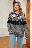 Leopard Drawstring Hoodie with Pocket