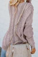 Cable Knit Lace Up V-Neck Sweater