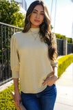 Textured Mock Neck Three-Quarter Sleeve Top