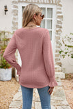 Eyelet Flounce Sleeve V-Neck Blouse