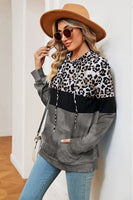 Leopard Drawstring Hoodie with Pocket