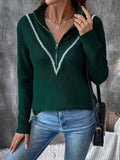 Perfee Contrast Half Zip Long Sleeve Sweater