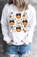 Pumpkin & Ghost Round Neck Long Sleeve Sweatshirt