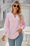 Eyelet Notched Lantern Sleeve T-Shirt