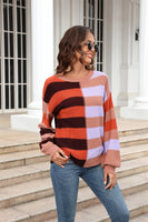 Angel Wings Round Neck Long Sleeve Color Block Dropped Shoulder Pullover Sweater