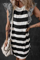 Ruffled Striped Round Neck Cap Sleeve Mini Dress