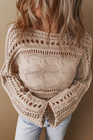 Cable-Knit Openwork Long Sleeve Sweater