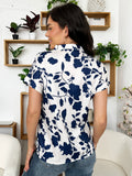 Flower Notched Short Sleeve Blouse