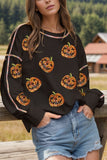 Sequin Pumpkin Round Neck Long Sleeve Sweatshirt