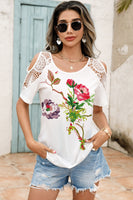 Lace Detail Round Neck Cold Shoulder Blouse