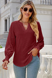 Eyelet Notched Lantern Sleeve T-Shirt