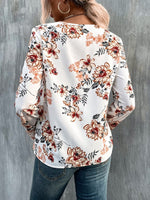 Printed V-Neck Long Sleeve Blouse