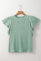 Textured Round Neck Flounce Sleeve Blouse