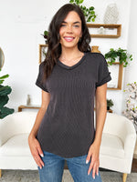 Textured V-Neck Short Sleeve Top