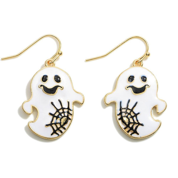 Gold Drop Ghost Halloween Earrings