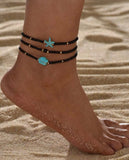 3pc Turquoise stone & Starfish Anklet Set