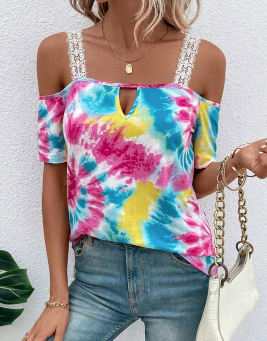 Lacey Cold Shoulder Tie Dye Top
