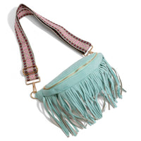 Faux Suede Fringe Sling Bag With Guitar Strap