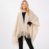 Diamond Knit Ruana Wrap With Tassels