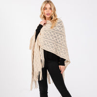 Diamond Knit Ruana Wrap With Tassels