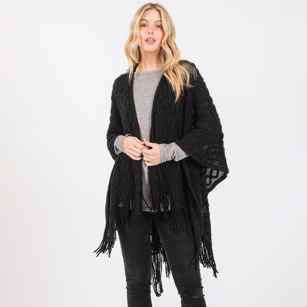 Diamond Knit Ruana Wrap With Tassels