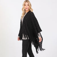 Diamond Knit Ruana Wrap With Tassels