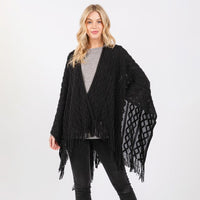 Diamond Knit Ruana Wrap With Tassels