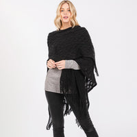 Diamond Knit Ruana Wrap With Tassels