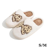 Plush Leopard Print Bow Slide On Slippers