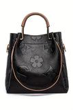 Black Embossed Multi-functional Shoulder Bag with Handle