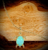 Chain Link Sea Turtle With Stone Pendant Necklace