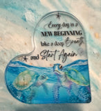 Ocean Sea Turtle Quoted 3D Acrylic Heart Plaque