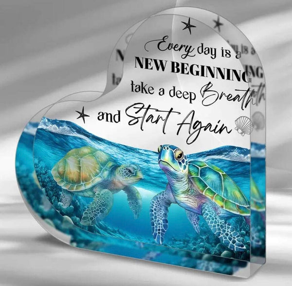 Ocean Sea Turtle Quoted 3D Acrylic Heart Plaque