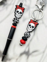 Matching Skull Beaded Pen + Keychain