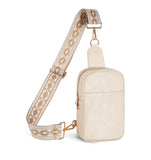 Beige Vegan Leather Crossbody Bag W/ Detachable Guitar Strap