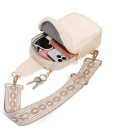 Beige Vegan Leather Crossbody Bag W/ Detachable Guitar Strap