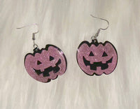 Pink Glitter Pumpkin Drop Earrings