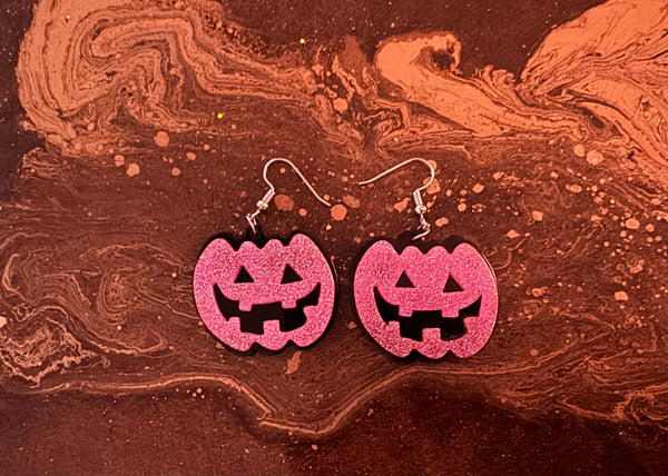 Pink Glitter Pumpkin Drop Earrings