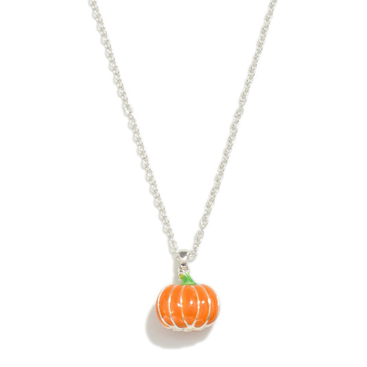 Dainty Chain Link Pumpkin Necklace W/ Earrings- Set
